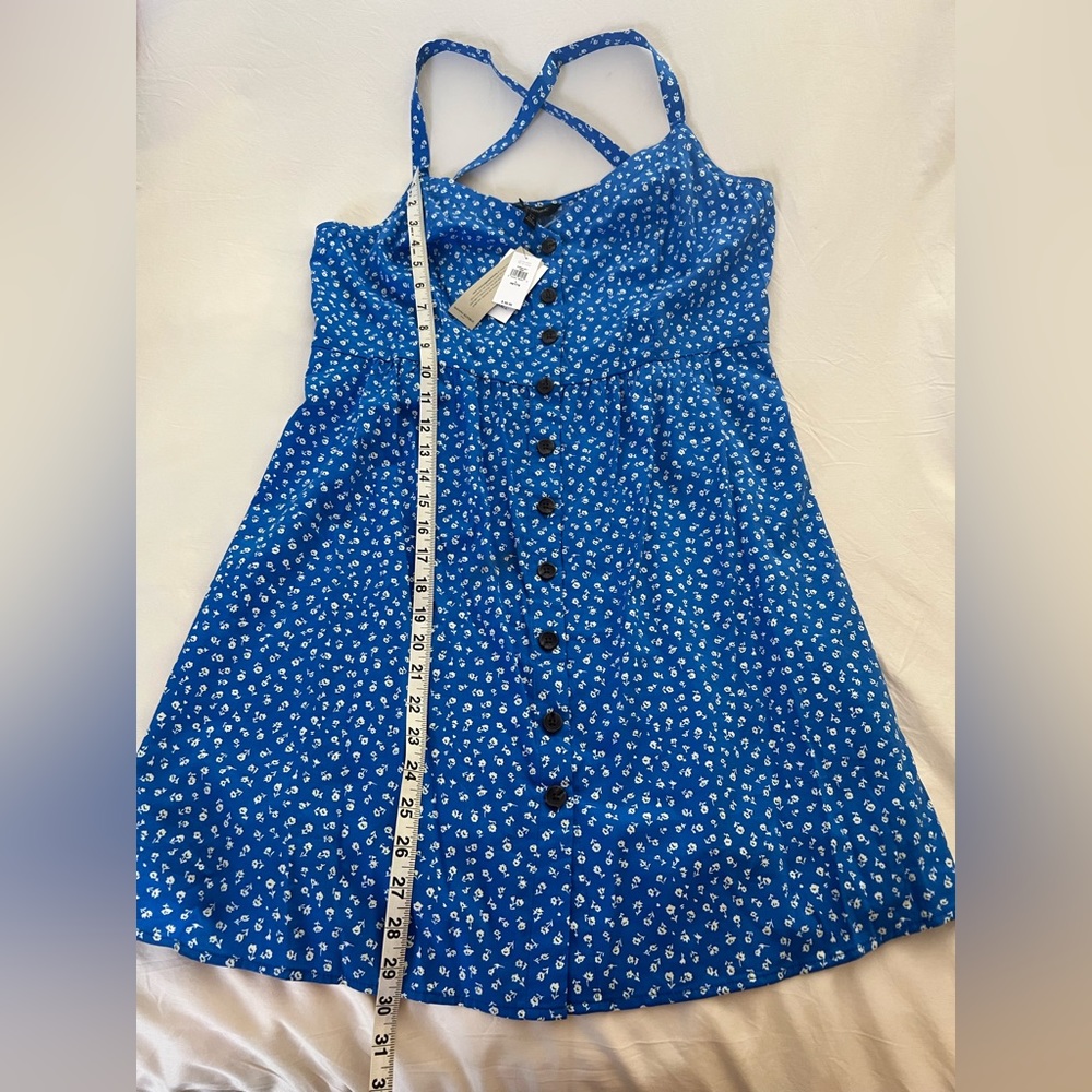NWT Banana Republic Blue/White Floral Cross Back Button Front Dress Large Petite